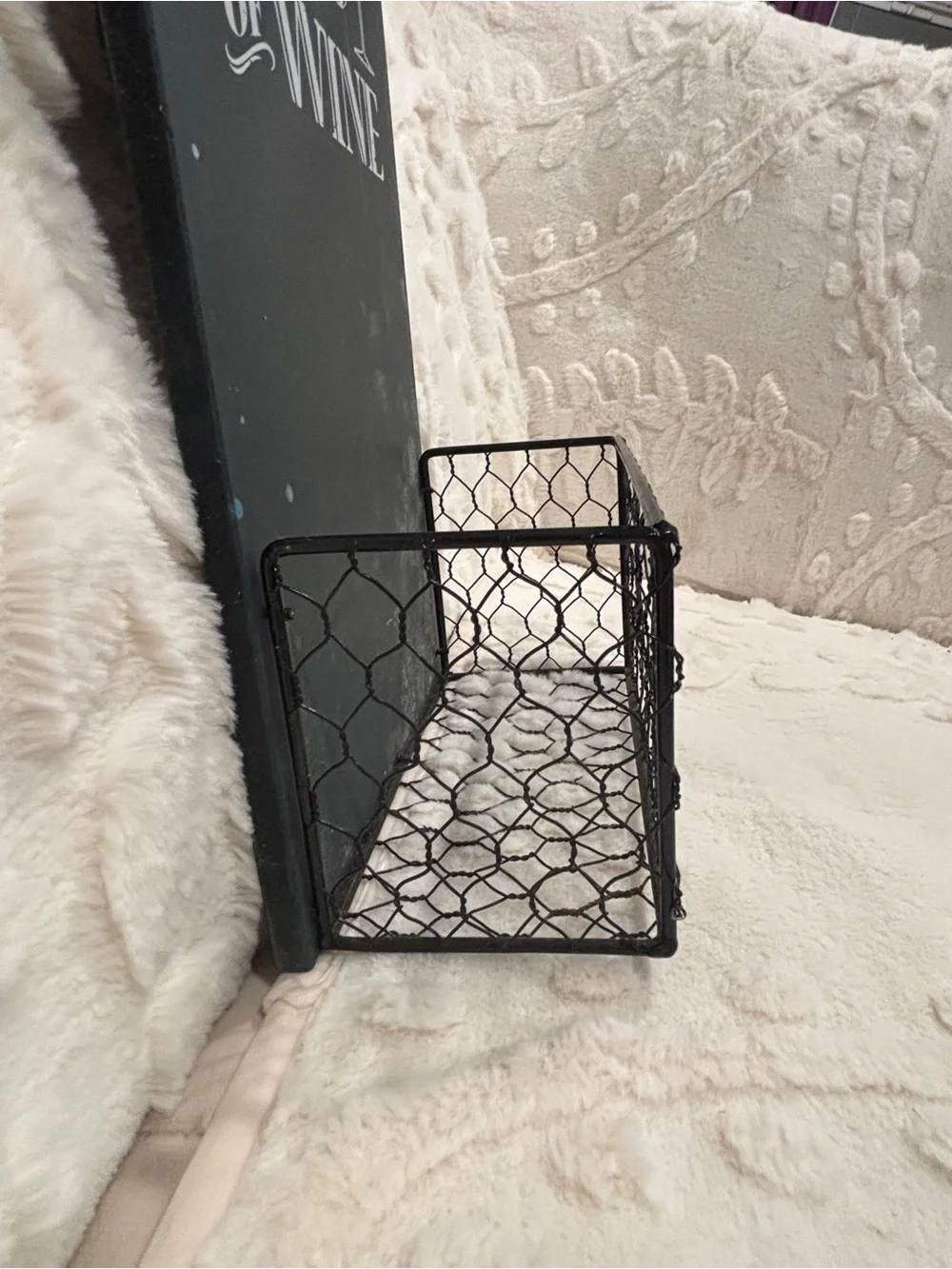 Farmhouse Wine Wall Decor with Wire Basket | Kitchen Bar Organizer